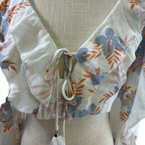 Olivaceous Crop Top Floral Print Long Sleeve Boho Cottagecore Beachy Sz L - Picture 8 of 16